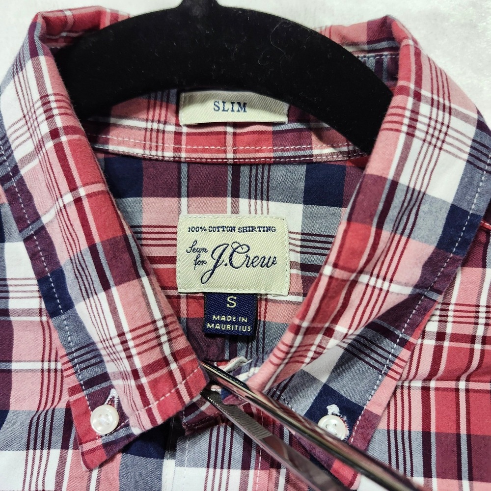 J Crew Slim Fit Plaid Button Down Shirt Men's Size S Red Navy White Cotton Ca - Picture 6 of 11